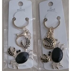 Mint Gold Tone Black Stone Rhinestone Crab Keychain Bag Charms 7.00 Each